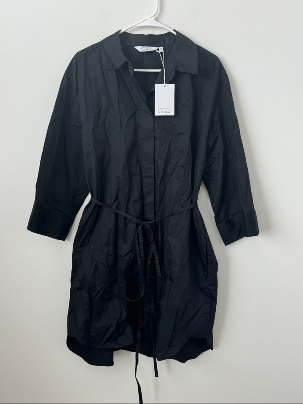 & Other Stories Black 100% Cotton Mini Shirt Dress Size: L